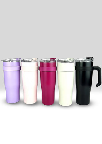 Large Stainless Steel Insulated Travel Tumbler with Handle and Lid