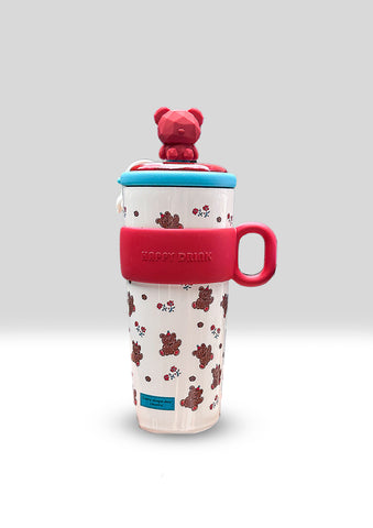 "Happy Drink" Kawaii Patterned Insulated Tumbler with Bear Lid