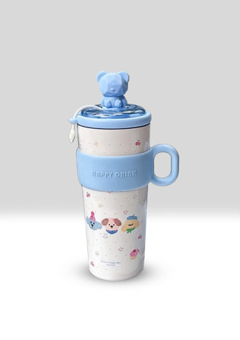 "Happy Drink" Kawaii Patterned Insulated Tumbler with Bear Lid