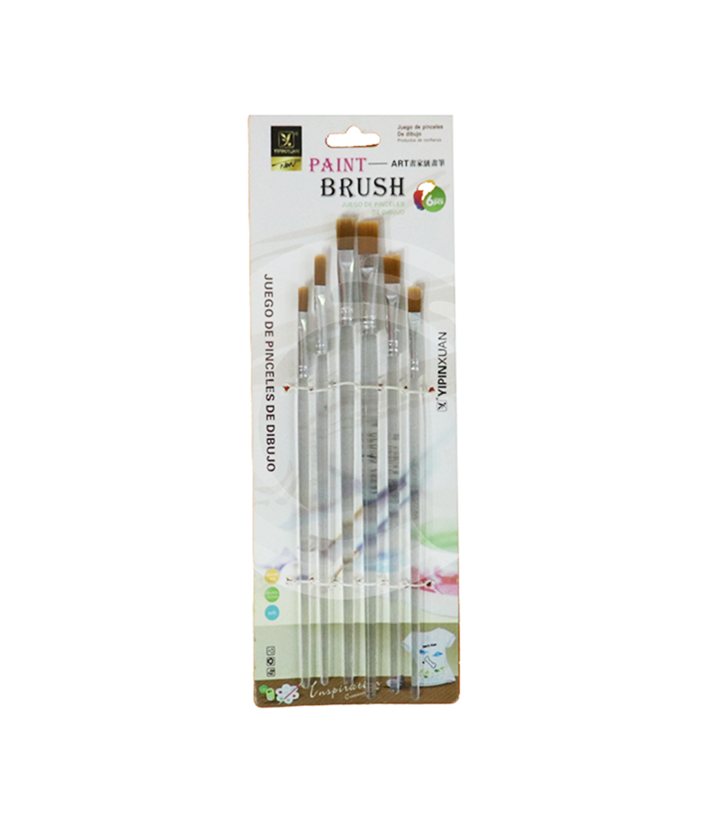 Yipinxuan Paint Brush set Flat shape Transparent handle 6Pcs
