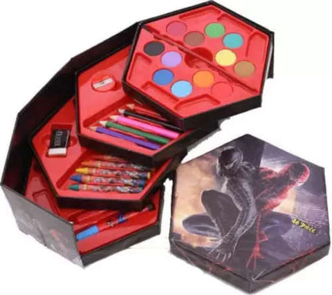 Hexagonal Coloring Box Art Kit Set Of 46 Pieces With Color Pencils, Crayons, Water Color, Marker Pens for kids