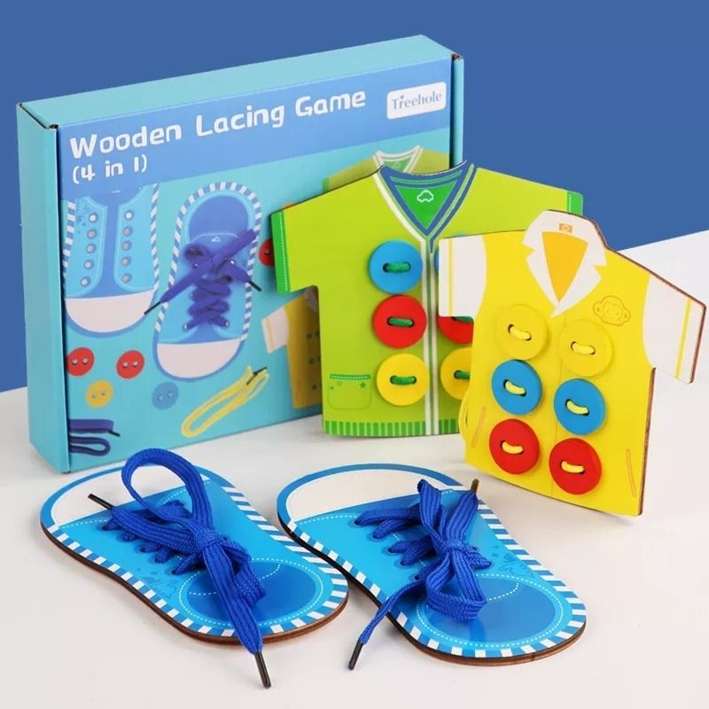 Montessori Wooden Lacing Game Toy For Toddlers | Educational Threading ...