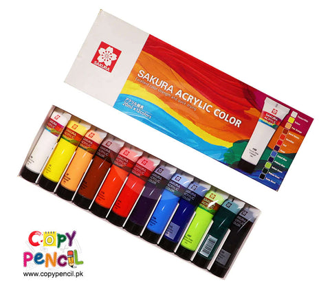 Sakura Acrylic Color 12 Colors tubes set