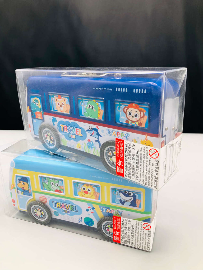 Buy Metallic Bus Pencil Box With Moving Wheels Three Compartment for