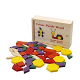 Wooden Pattern Puzzle Blocks | Geometric Manipulative Shape Puzzle with  60Pcs | Educational Toys for Kids