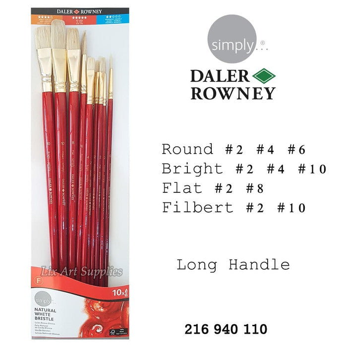 Daler Rowney Simply Brush Set of 10pcs In Natural White Bristle Hairs