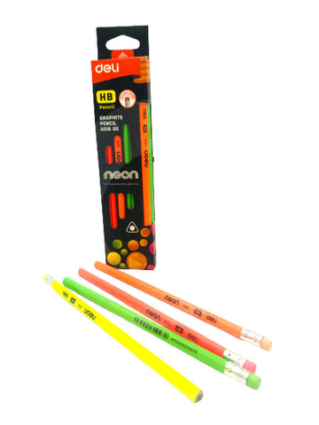 Deli Neon HB Lead Pencil With Erasers Graphite Pencil Pack Of 12