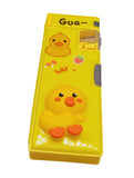Yellow Duck Themed Double-Sided Magnetic Geometry Box with dual Sharpeners, Fancy Pencil Case for School kids-Boys and Girls
