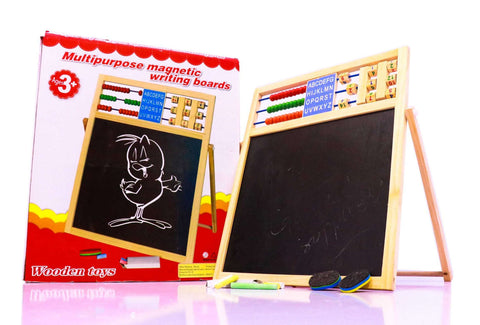 Multipurpose Double-Sided Magnetic Wooden Writing & Drawing Board with Abacus Educational Learning Magnetic Wooden Easel