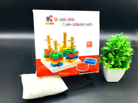 Geometric Shape Sorter Toys Set of 4 Columns Wooden | Early Educational Toys for Toddlers Kids 3 + Years (Multicolor)