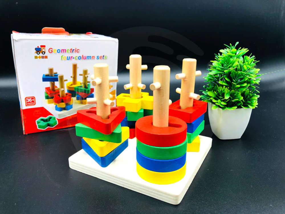 Geometric Shape Sorter Toys Set of 4 Columns Wooden