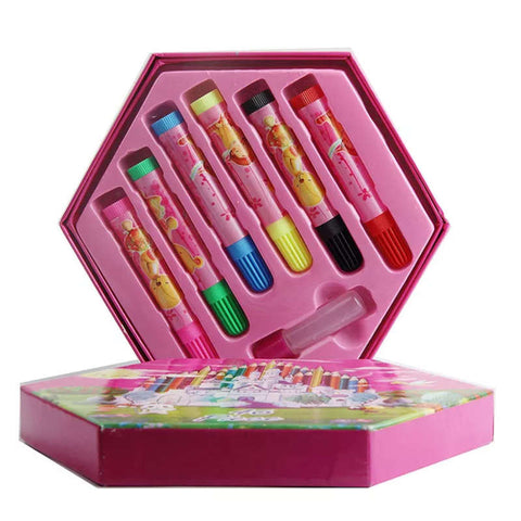Hexagonal Shaped Coloring Box Art Kit Set Of 46 Pieces