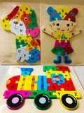 Alphabet Jigsaw Puzzle Wooden Board Cute Doll And Animal Shaped Early Education Toy