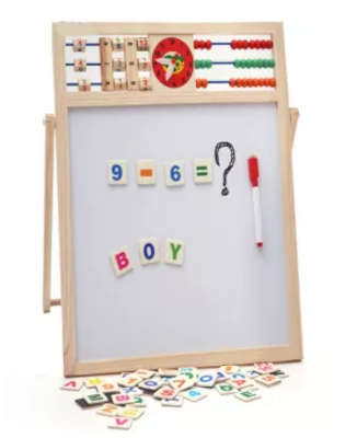 Multipurpose Double-Sided Magnetic Wooden Writing & Drawing Board with Abacus Educational Learning Magnetic Wooden Easel