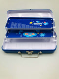 Metallic Bus Pencil Box With Moving Wheels Three Compartment Compass Box for Kids