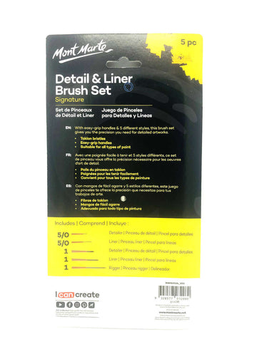 Mont Marte detail & Liner Paint Brush Set - 5Pcs Set