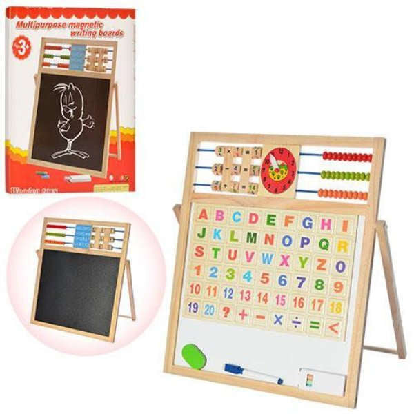Multipurpose Double-Sided Magnetic Wooden Writing & Drawing Board with Abacus Educational Learning Magnetic Wooden Easel