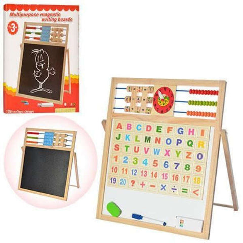Multipurpose Double-Sided Magnetic Wooden Writing & Drawing Board with Abacus Educational Learning Magnetic Wooden Easel