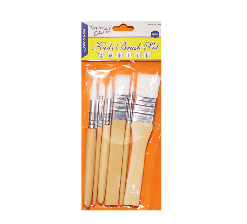 Keep Smiling Paint Brush set Multi shapes wooden 6Pcs