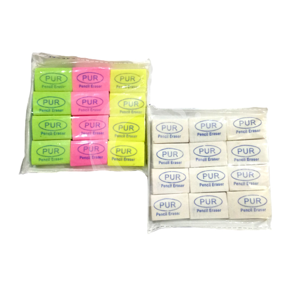 PUR branded pencil erasers multicolor pack of 12