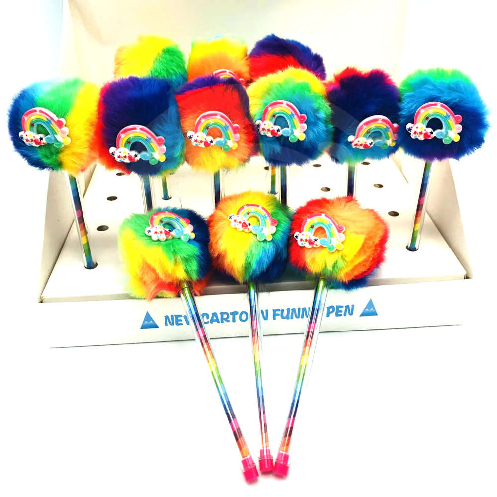 Fancy Fluffy Rainbow Ball Pen