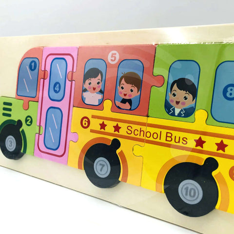 Kids Wooden Puzzle School Bus Shape for Toddlers Preschool Educational Toys