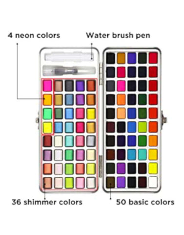 Seamiart Solid Watercolor Paints 90 Color set of  Basic, Shimmer and Neon