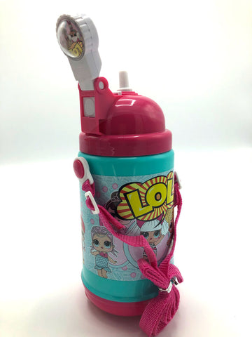 Trendy Powerpuff Dark Pink Patterned Water Bottle | Kids Stylish Vacuum Cup