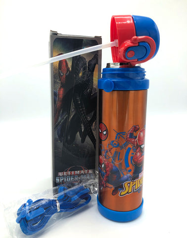 Spiderman Themed Vacuum Flask with Straw Lid and Push up lock