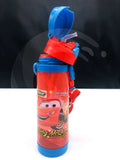 Cars Themed Plastic School Water bottle with Silicon Straw and Strap