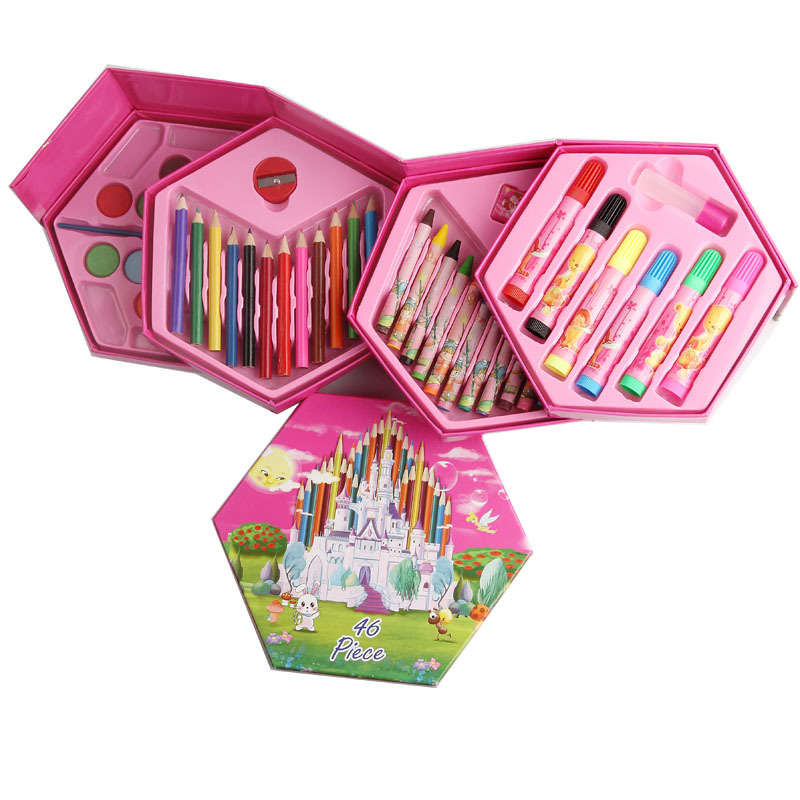 Buy Hexagonal Coloring Box 46 Pcs Painting Drawing Artist Set –
