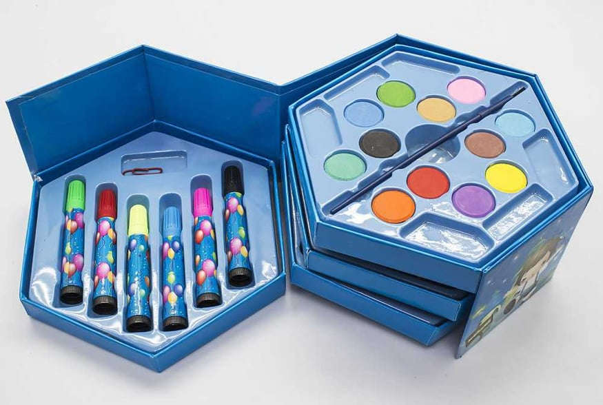 Buy Hexagonal Coloring Box 46 Pcs Painting Drawing Artist Set –