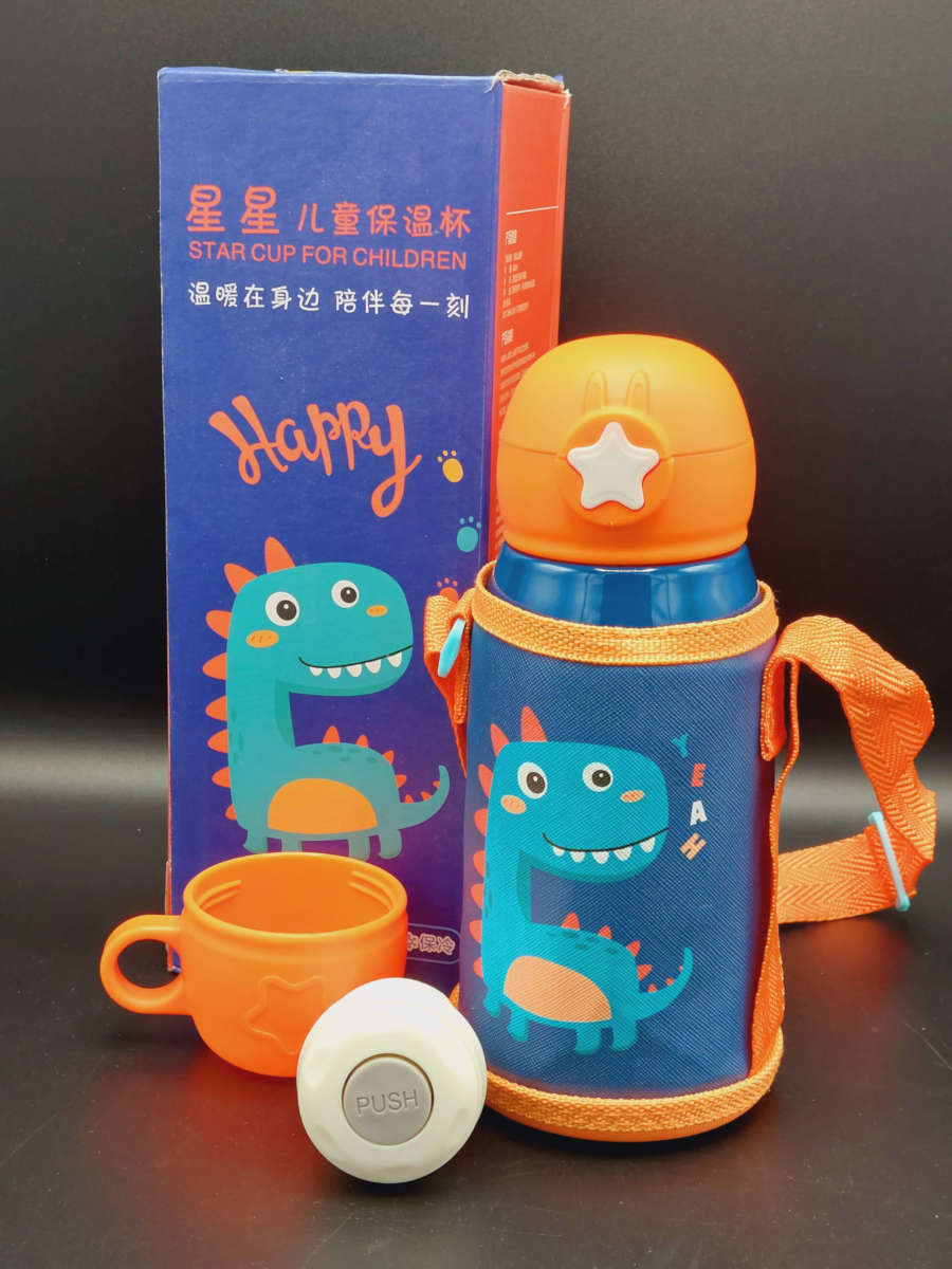 500ml Kids Thermos Mug With Straw Stainless Steel Dinosaur Vacuum