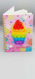 Ice Cream Shaped Pop It Fidget Sensory Toy Cover Notebook for Kids - Push Bubble Silicon Lined Spiral Notebook Journal