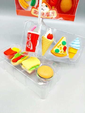 Junk Food Fancy Eraser Burger Fries Coke Donut Pack of 4 Erasers