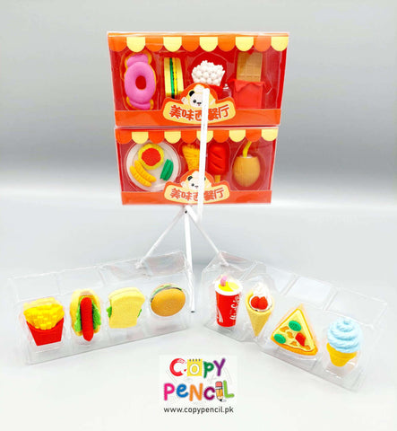 Junk Food Fancy Eraser Burger Fries Coke Donut Pack of 4 Erasers