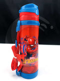 Spiderman Themed Plastic School Water bottle with Silicon Straw and Strap