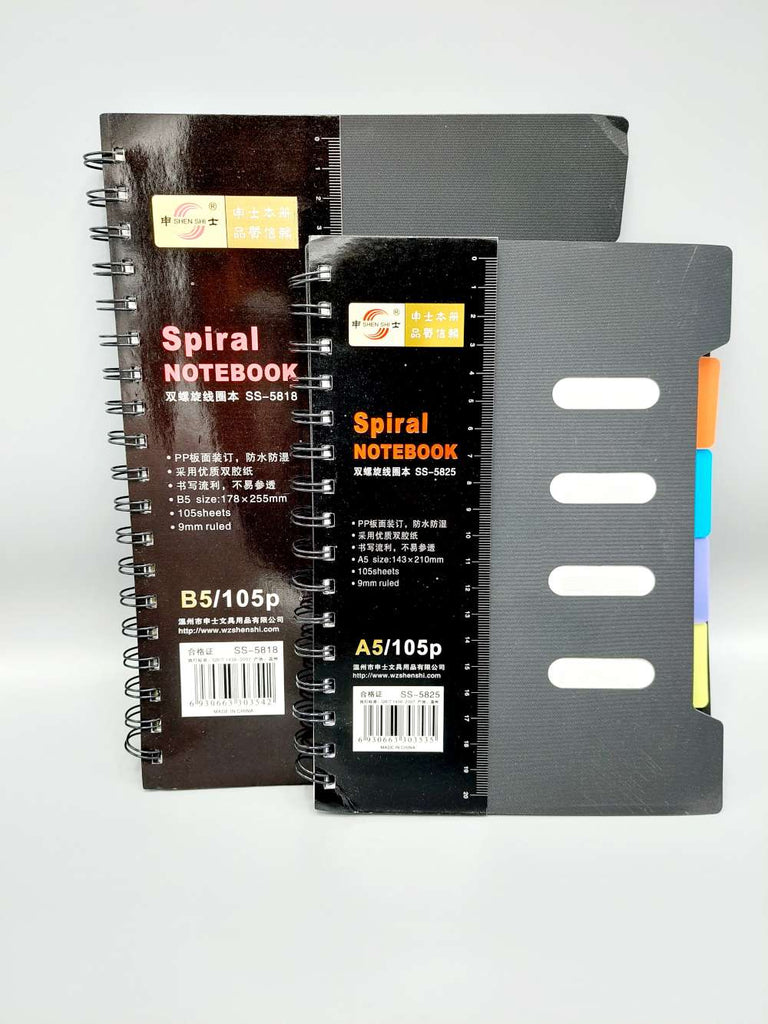 Spiral NoteBook, 5 Subject, A5 and A4 Size, Black – CopyPencil.pk