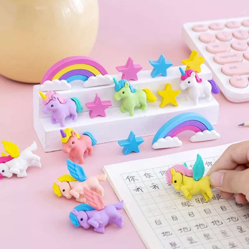 FLICK IN Unicorn Stationary Set for Girls Rainbow Eraser  Cartoon Sharpener Pencils Set - Art Set