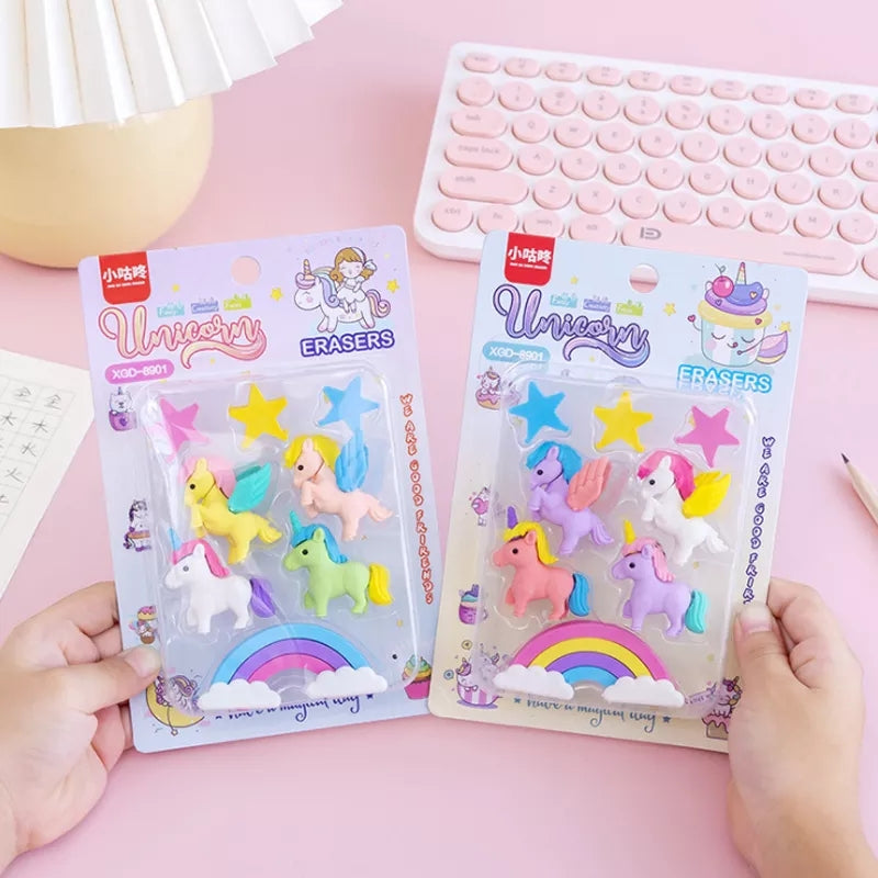 FLICK IN Unicorn Stationary Set for Girls Rainbow Eraser  Cartoon Sharpener Pencils Set - Art Set