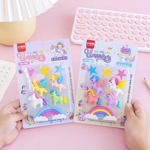 Unicorn Rainbow Fancy Pencil Erasers Set For Kids