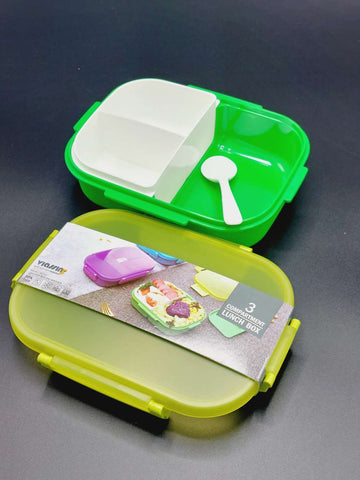 3 Compartment Lunch Box with Spoon, High Quality BPA free Food Container, suitable for school kids, office employees and travel